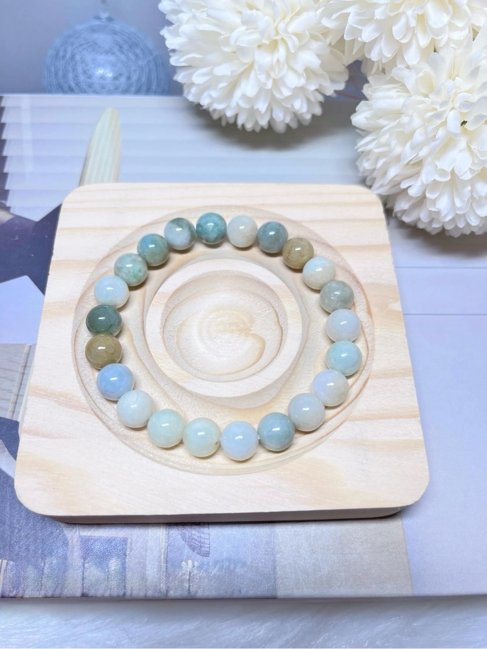Multicolor Natural Jadeite Beaded Bracelet Stretchable